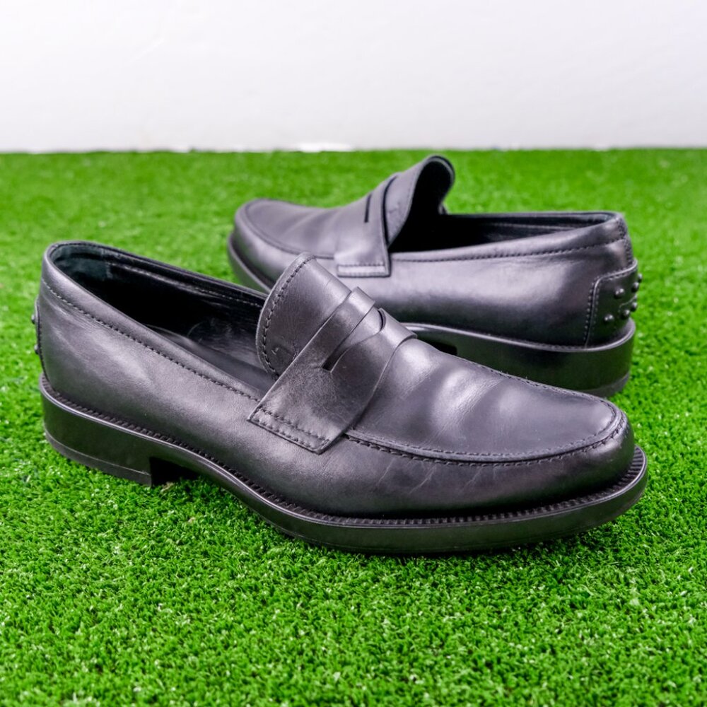 $800 TOD'S - Gommino Leather Black Penny Loafers - US 7.5 (UK 6.5)